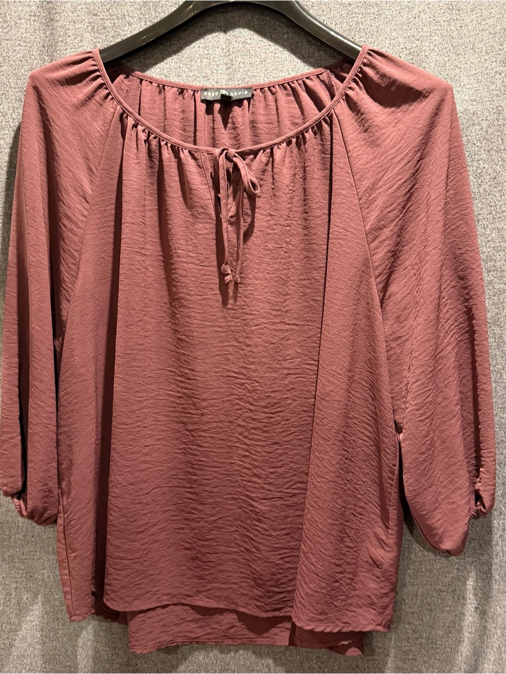 Fred David Mauve Tie-Front Peasant Blouse 3/4 sleeve women size 2x
